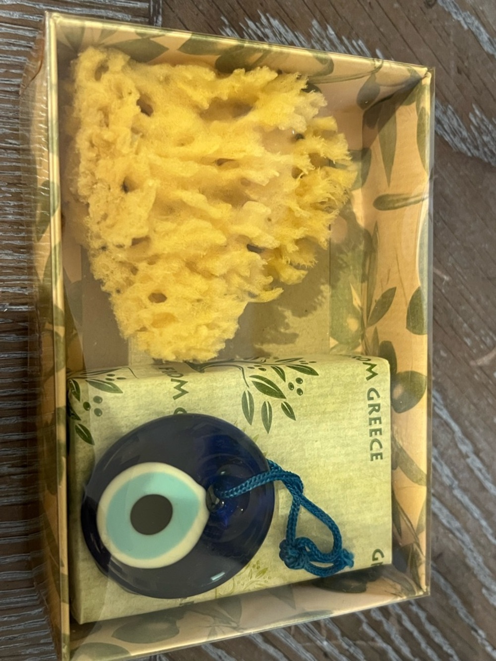 Decorative Bath Gift Set with Natural Yellow Sea Sponge,soap & Blue Evil Eye